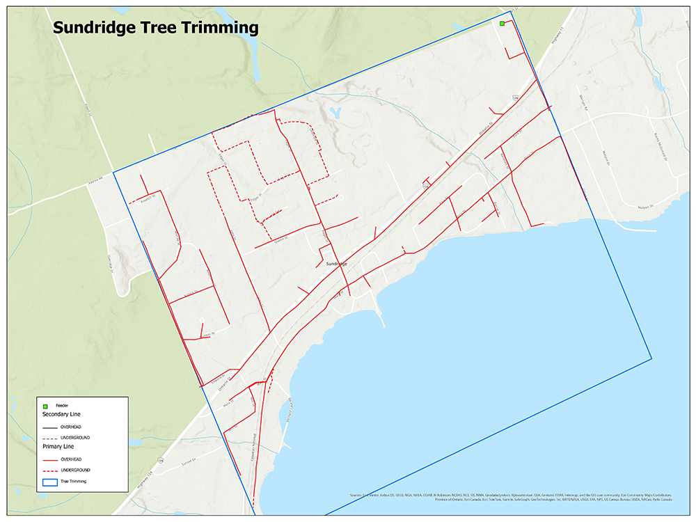 Map showing Sundridge tree trimming zone